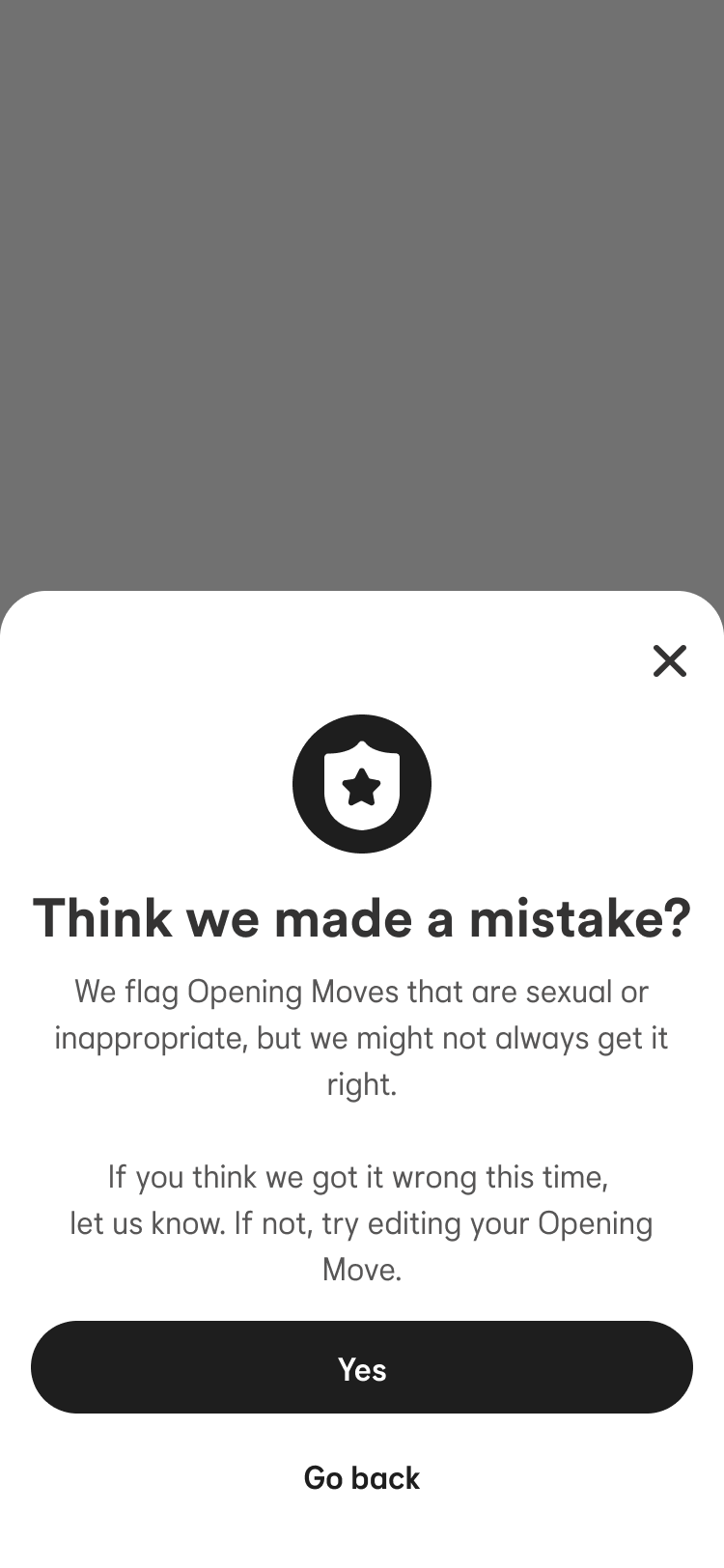 Bumble Opening Moves — appeal prompt screen