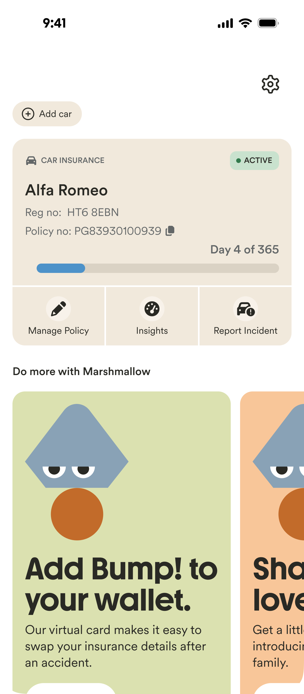 Marshmallow telematics app screen