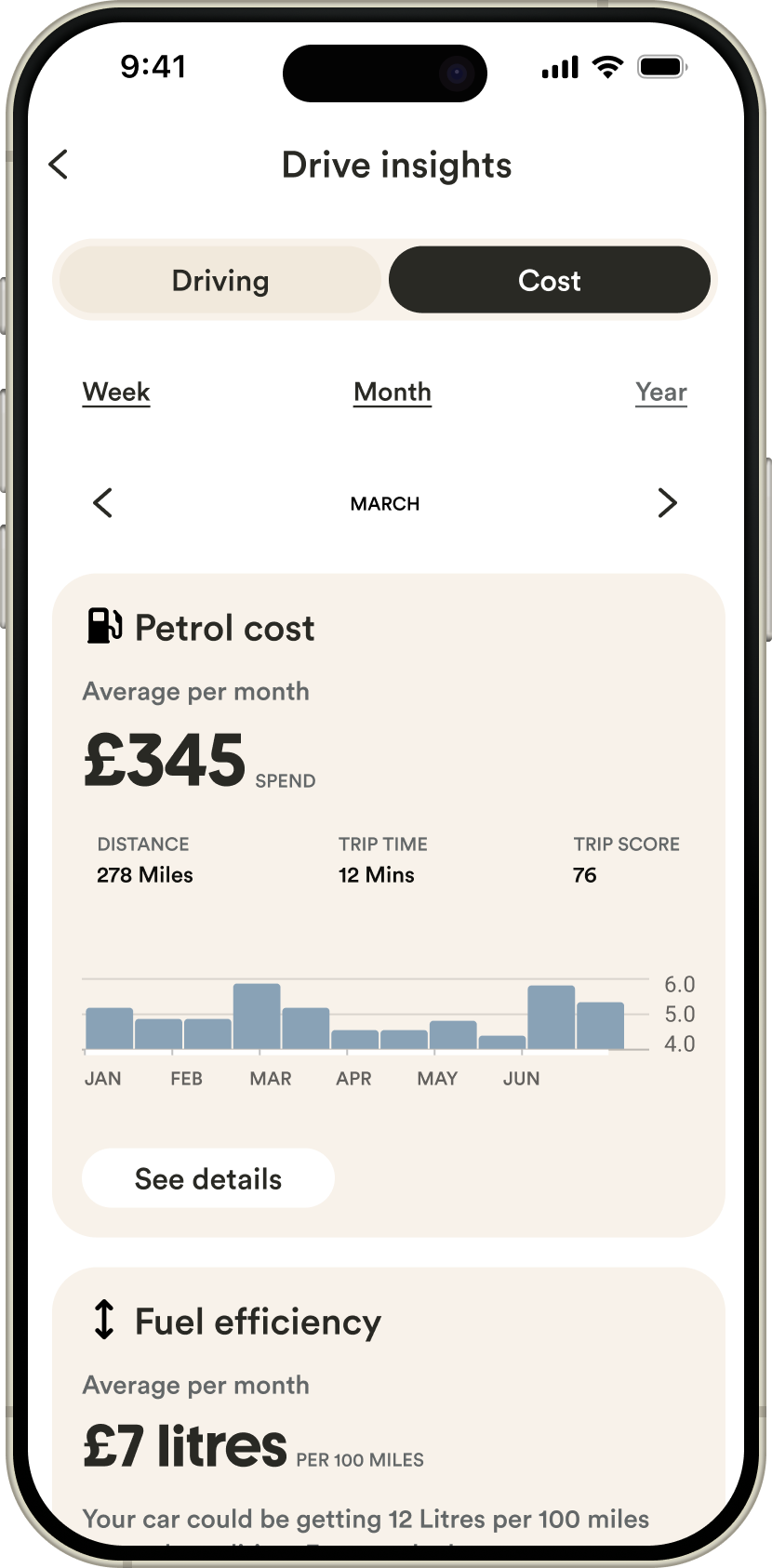 Marshmallow telematics app — screen 3