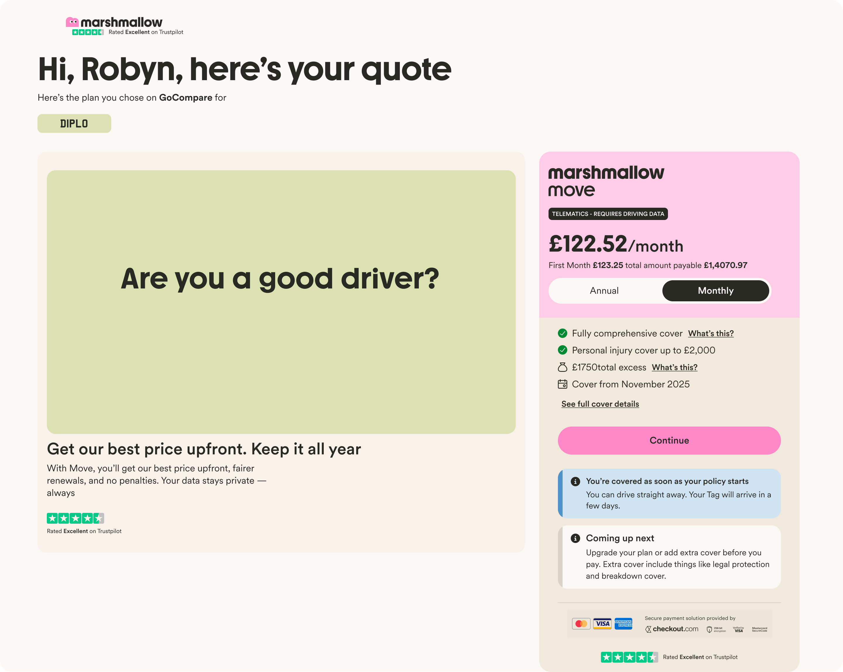 Marshmallow telematics landing page design